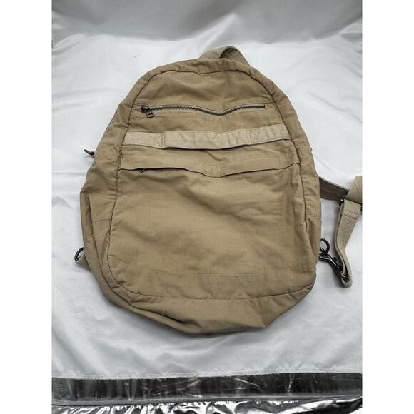 Vintage Eddie Bauer Nylon Backpack Crossbody Convertible Beige Gorpcore Hiking